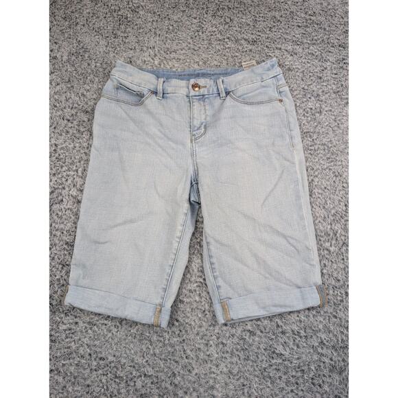 Chicos Shorts Women 30 Blue Cuff Normcore Preppy Denim Stretch Girlfriend Short - Picture 2 of 8